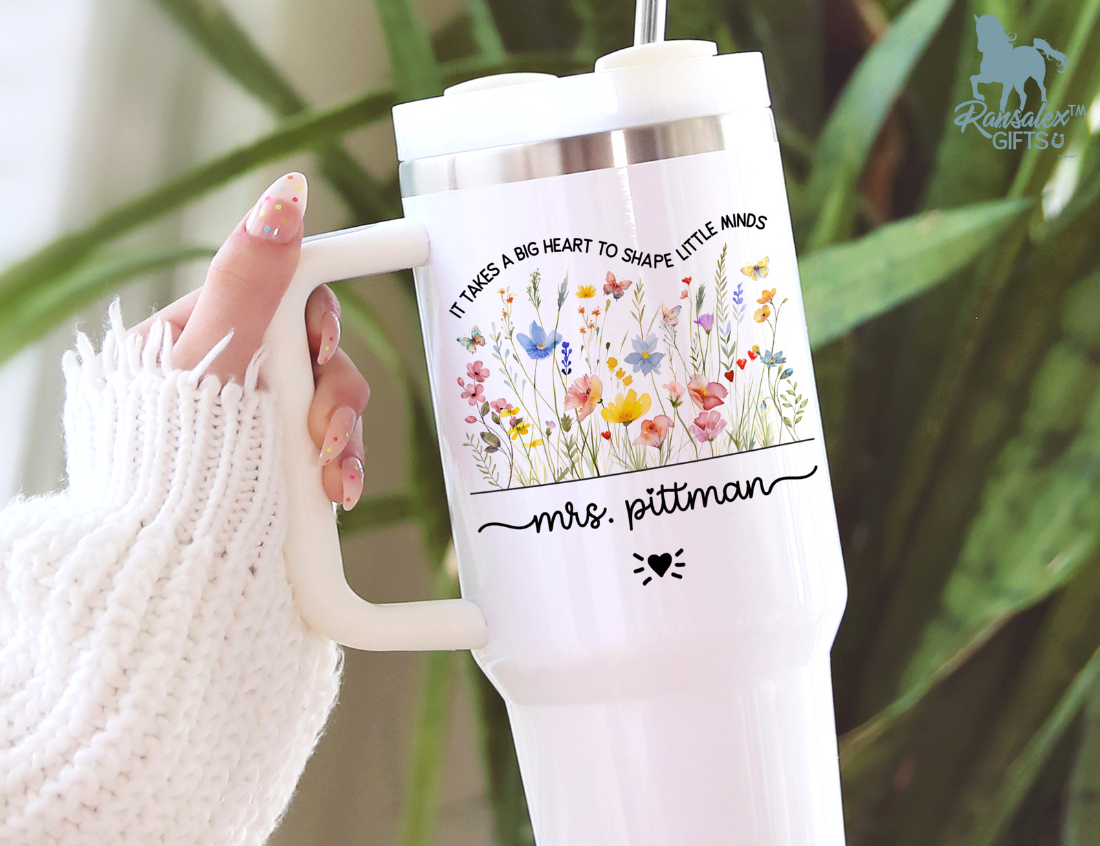 Personalized Teacher Tumbler | Custom Teacher Name Stainless Steel Travel Cup | Gifts For Teacher V3