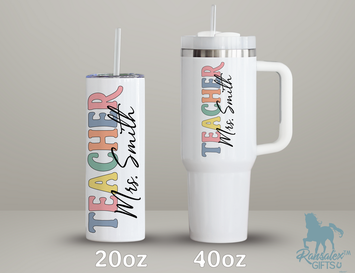 Personalized Teacher Tumbler | Custom Teacher Name Stainless Steel Travel Cup | Teacher Gift Idea (V2)