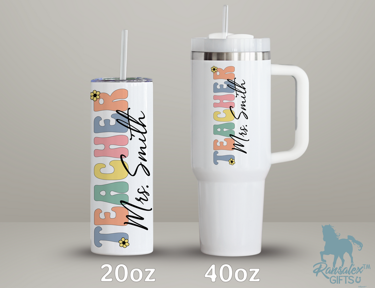 Personalized Teacher Tumbler | Custom Teacher Name Stainless Steel Travel Cup | Teacher Gift Idea