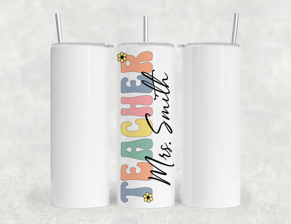 Personalized Teacher Tumbler | Custom Teacher Name Stainless Steel Travel Cup | Teacher Gift Idea
