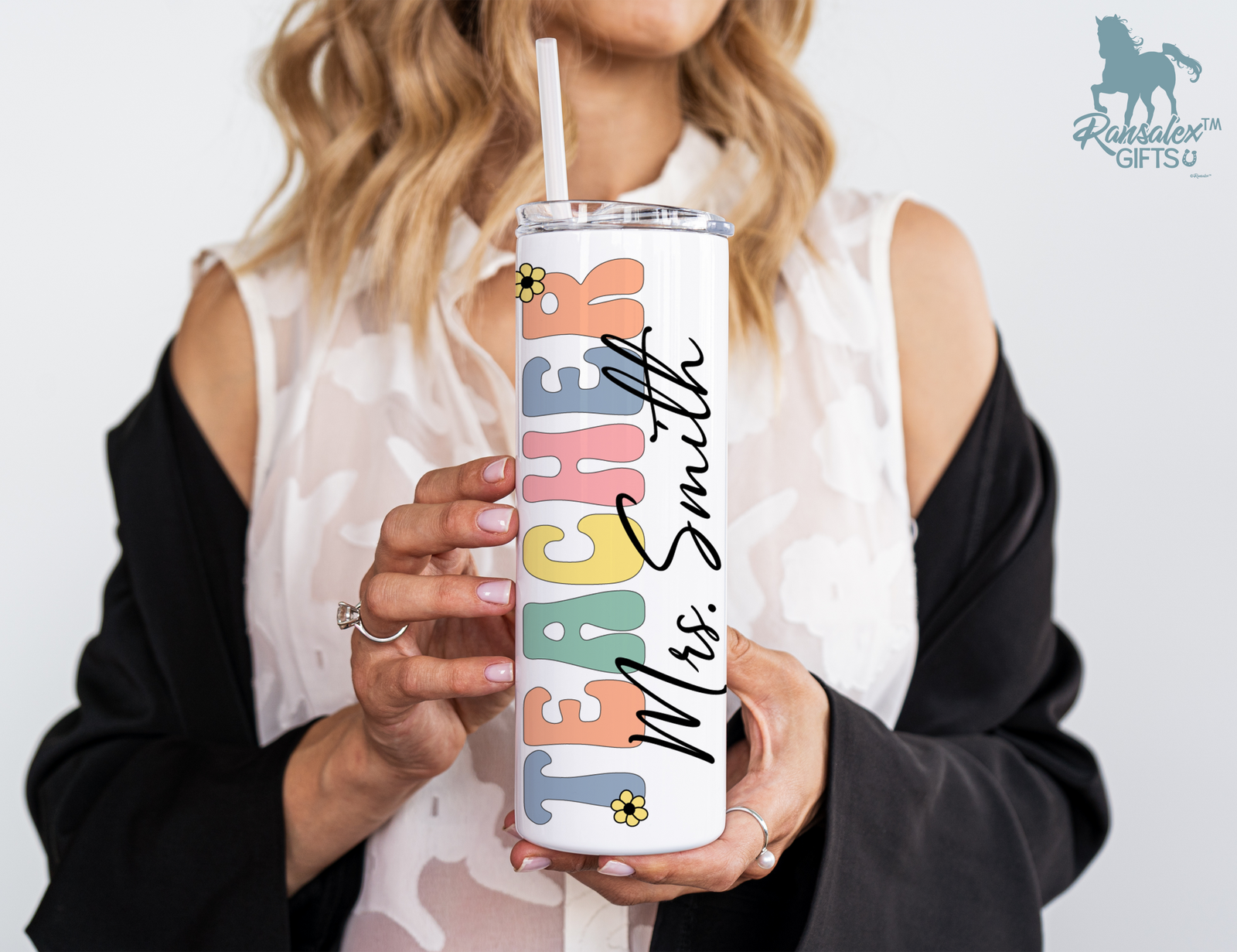 Personalized Teacher Tumbler | Custom Teacher Name Stainless Steel Travel Cup | Teacher Gift Idea