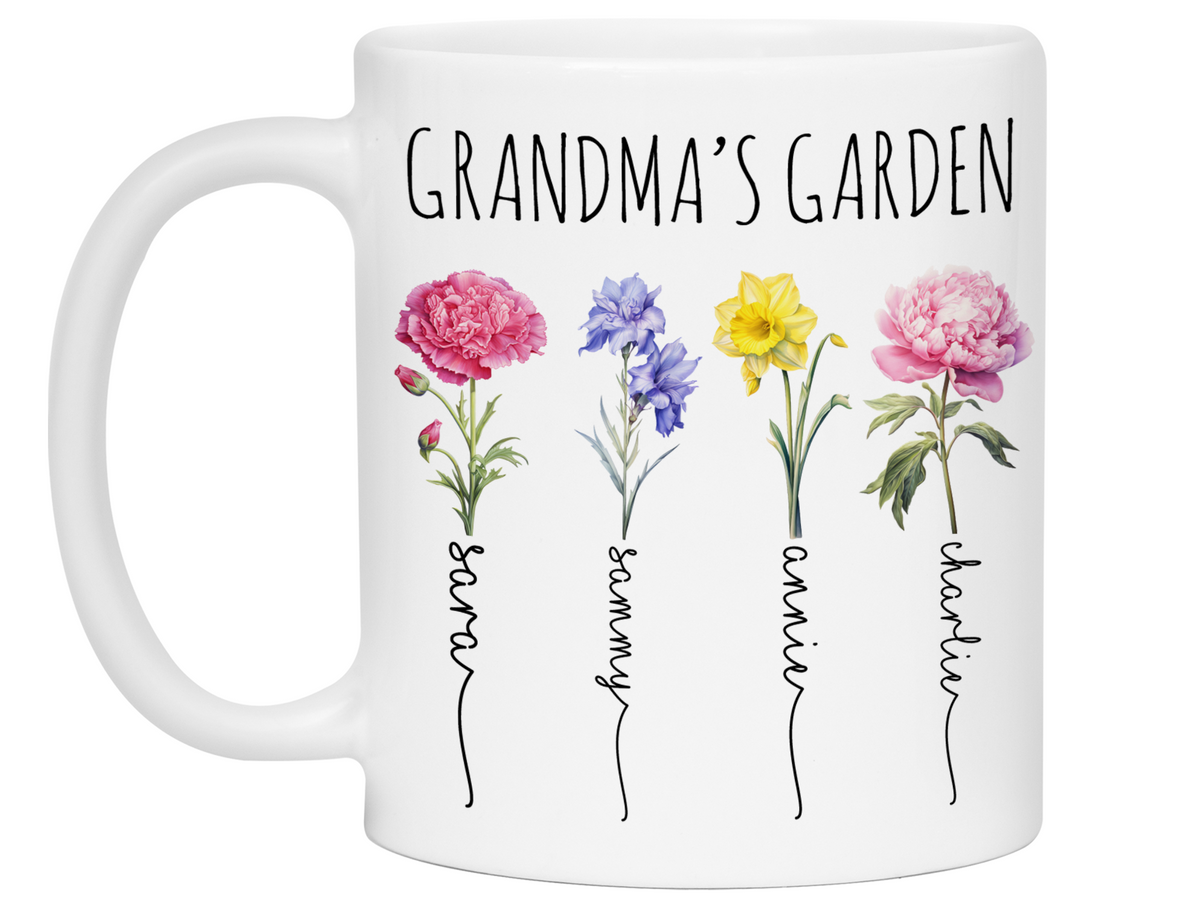 Personalized Grandma's Garden Coffee Mug – Custom Birth Month Flowers & Grandkids' Names Cup