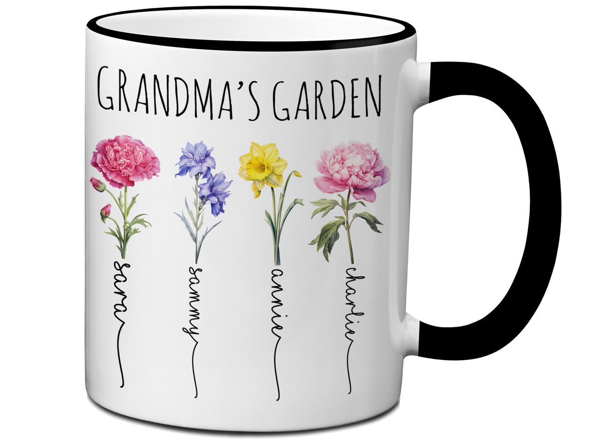 Personalized Grandma's Garden Coffee Mug – Custom Birth Month Flowers &amp; Grandkids' Names Cup
