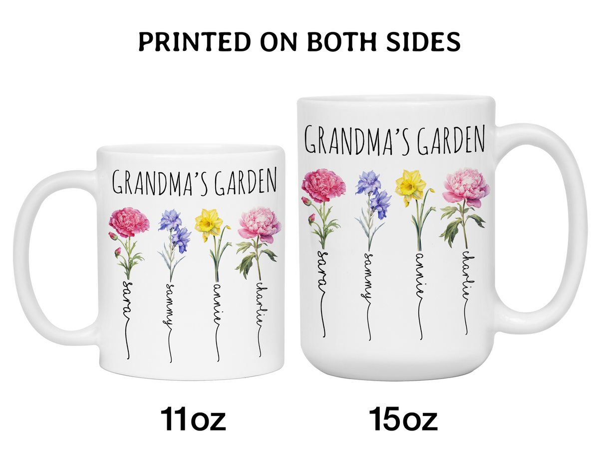 Personalized Grandma's Garden Coffee Mug – Custom Birth Month Flowers & Grandkids' Names Cup