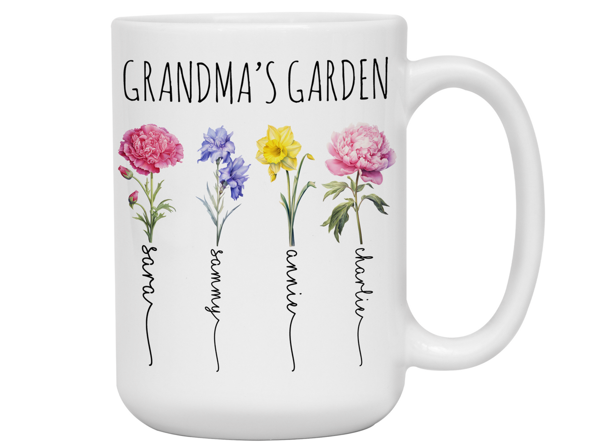 Personalized Grandma's Garden Coffee Mug – Custom Birth Month Flowers & Grandkids' Names Cup