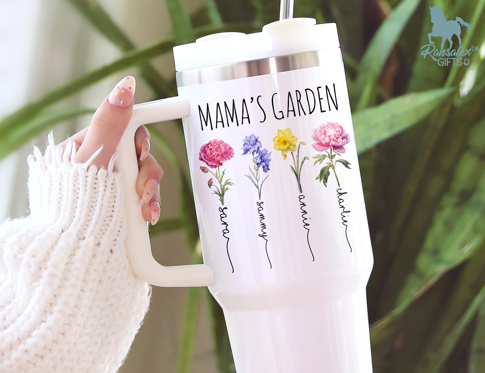 Mama's Garden Tumbler - Personalized Birth Flower Kids' Names Tumbler - Mother's Day Christmas Birthday Gift