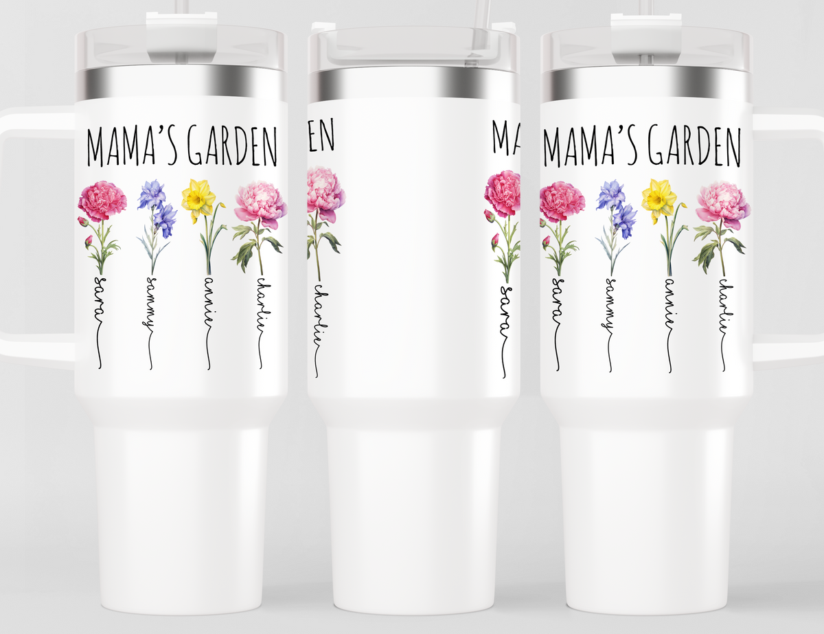 Mama's Garden Tumbler - Personalized Birth Flower Kids' Names Tumbler - Mother's Day Christmas Birthday Gift