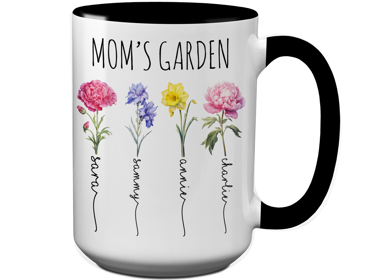 Personalized Mom's Garden Coffee Mug – Custom Birth Month Flowers & Kids'' Names Cup
