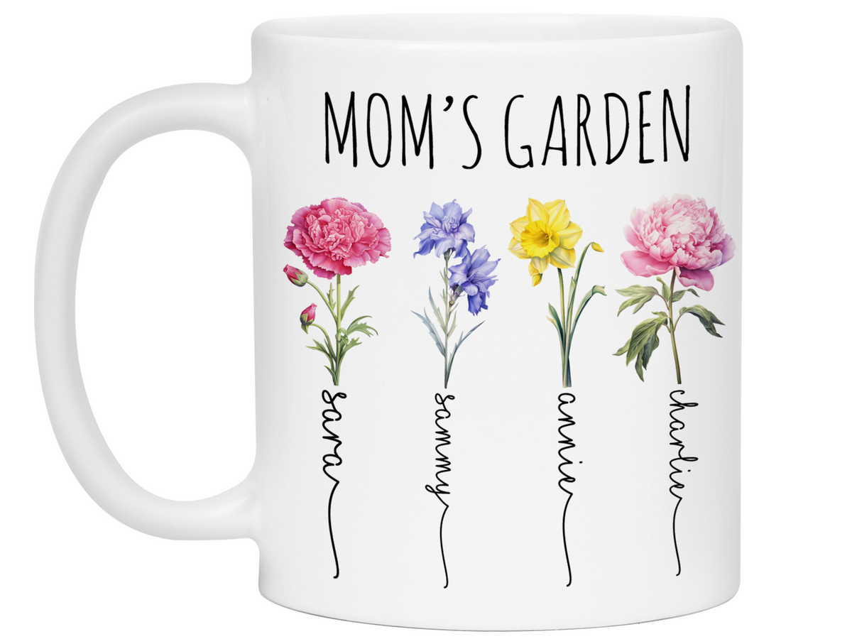 Personalized Mom's Garden Coffee Mug – Custom Birth Month Flowers & Kids'' Names Cup
