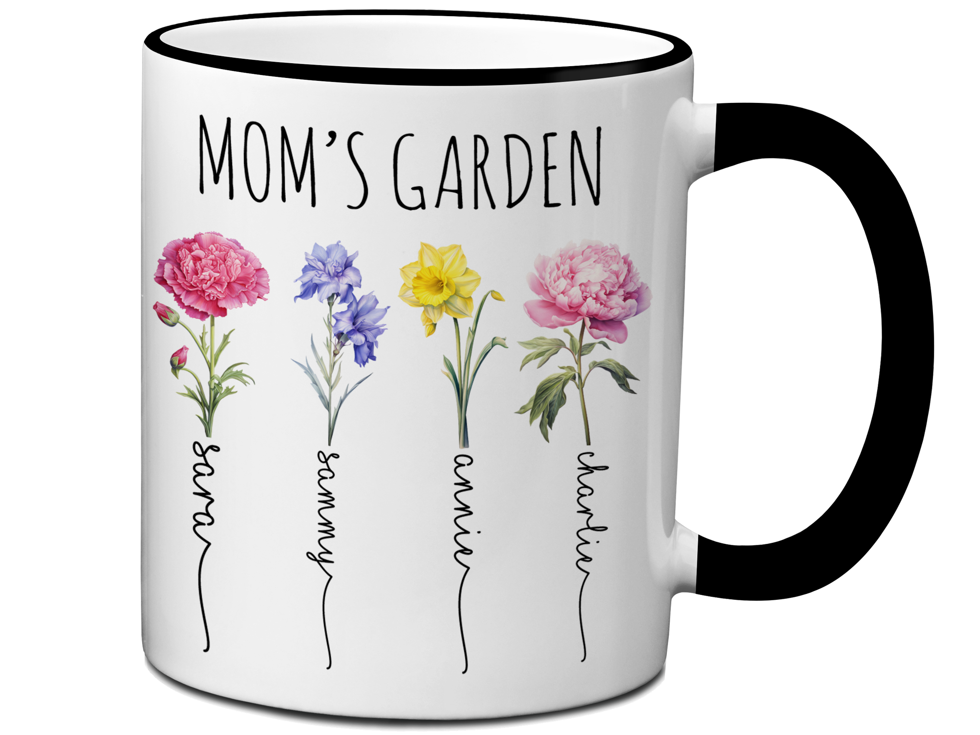 Personalized Mom's Garden Coffee Mug – Custom Birth Month Flowers & Kids'' Names Cup