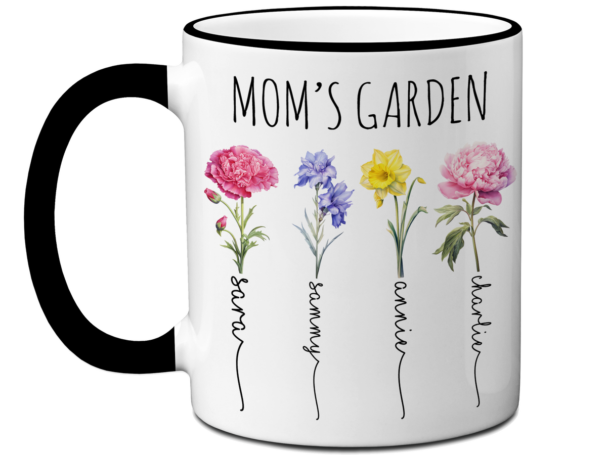 Personalized Mom's Garden Coffee Mug – Custom Birth Month Flowers & Kids'' Names Cup