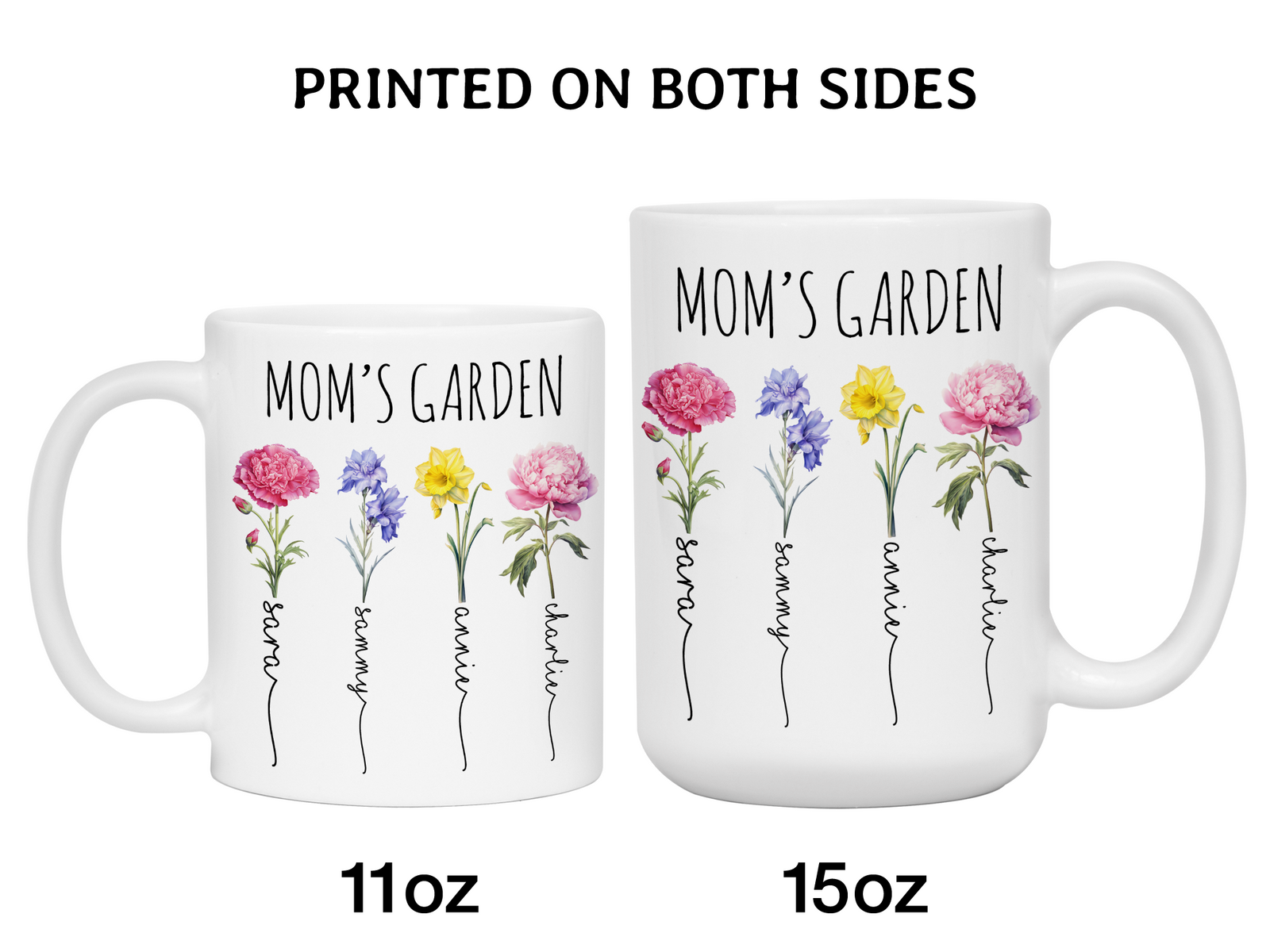 Personalized Mom's Garden Coffee Mug – Custom Birth Month Flowers & Kids'' Names Cup