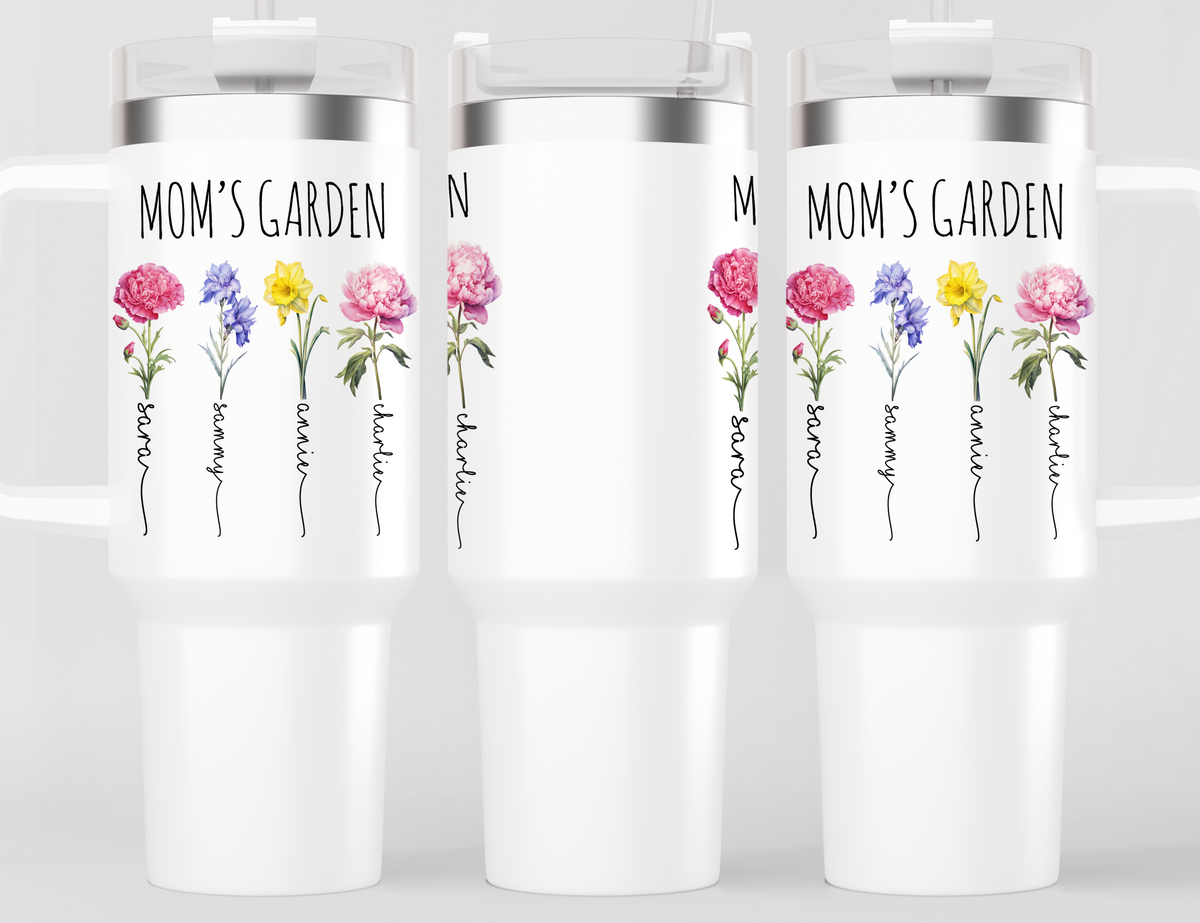 Mom's Garden Tumbler - Personalized Birth Flower Kids' Names Tumbler - Mother's Day Christmas Birthday Gift