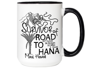 Road to Hana Survivor Funny Coffee Mug | Maui Trip Memorabilia Tea Cup
