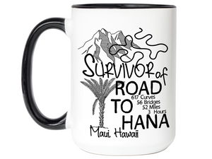 Road to Hana Survivor Funny Coffee Mug | Maui Trip Memorabilia Tea Cup