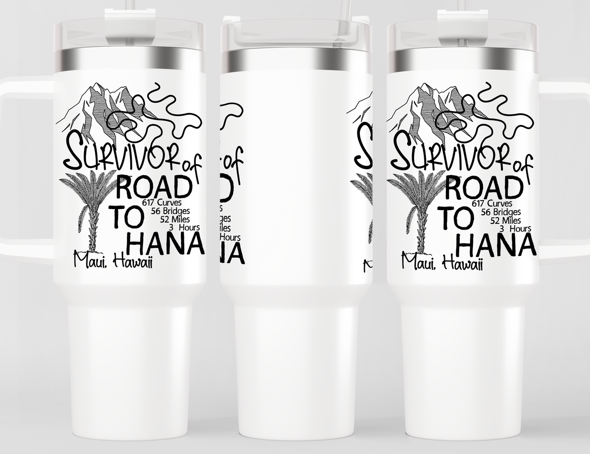 Road to Hana Survivor Funny Tumbler – Maui Hawaii Travel Gift, Scenic Drive Souvenir Cup, Hawaiian Vacation Stainless Steel Tumbler