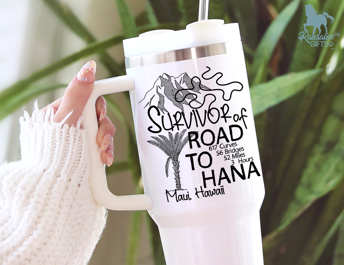 Road to Hana Survivor Funny Tumbler – Maui Hawaii Travel Gift, Scenic Drive Souvenir Cup, Hawaiian Vacation Stainless Steel Tumbler