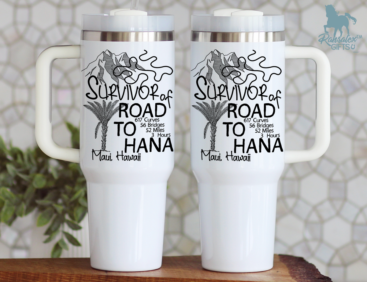 Road to Hana Survivor Funny Tumbler – Maui Hawaii Travel Gift, Scenic Drive Souvenir Cup, Hawaiian Vacation Stainless Steel Tumbler