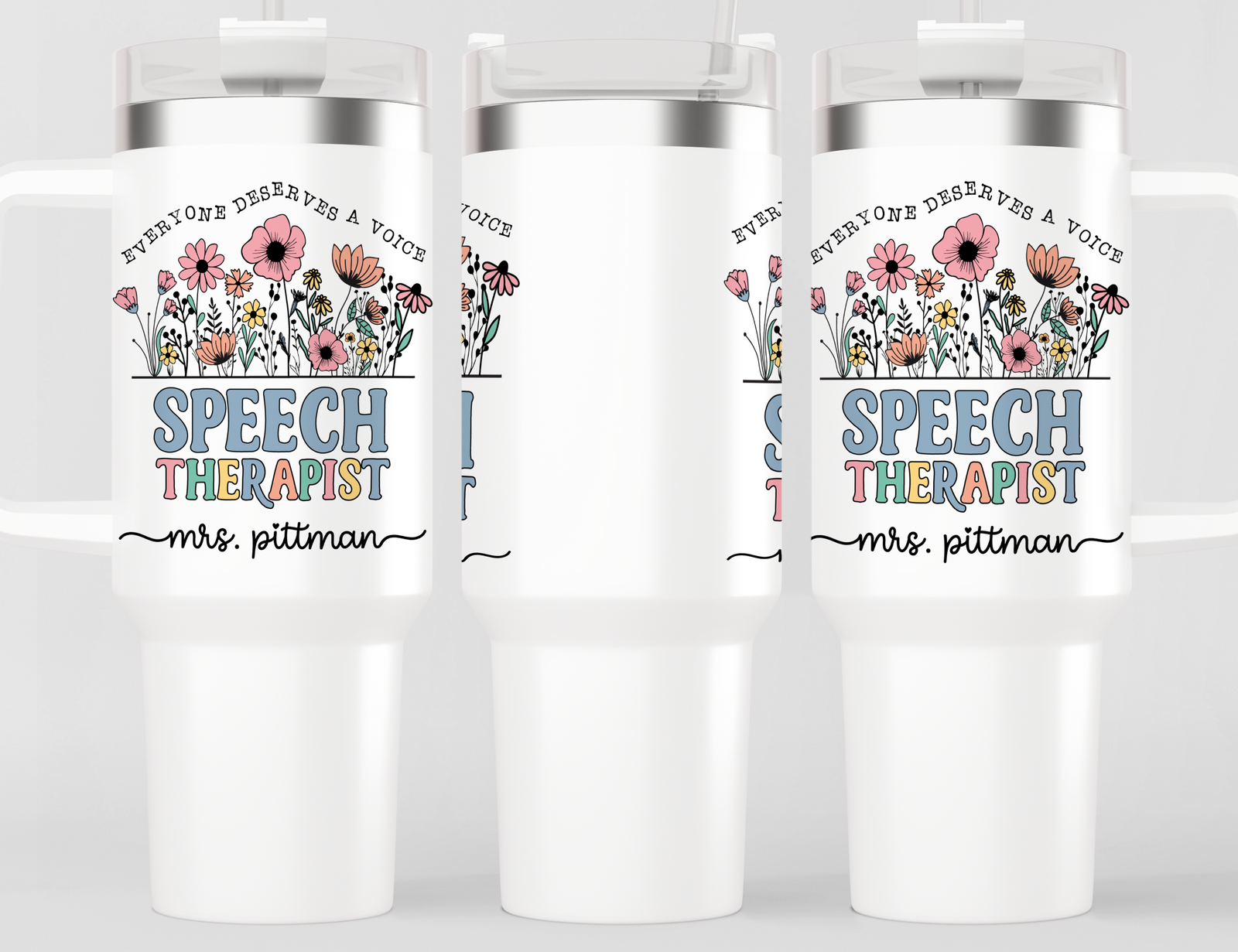Personalized Speech Therapist Tumbler – Wildflowers Custom Name and Quote  – Unique Speech Therapist Gift
