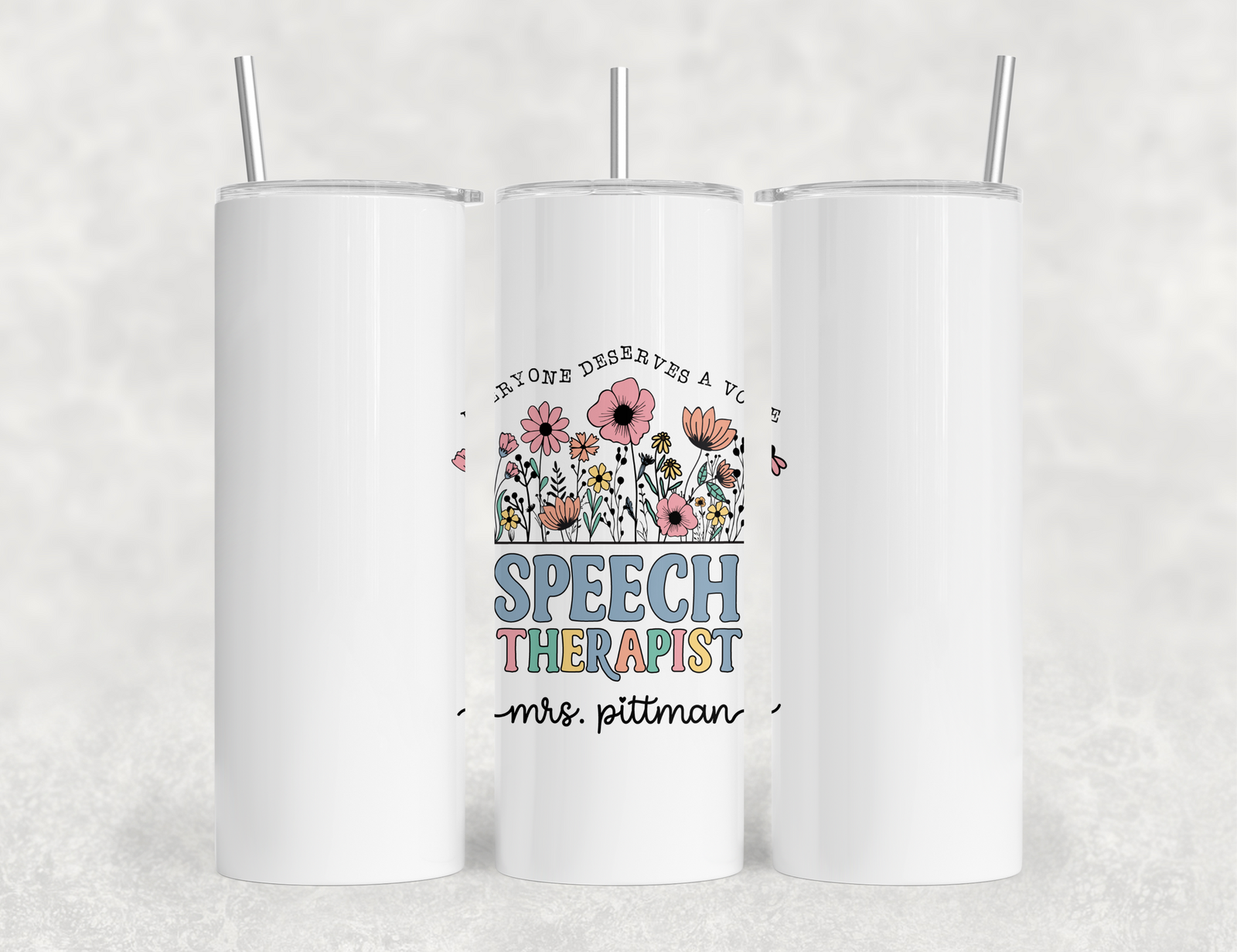Personalized Speech Therapist Tumbler – Wildflowers Custom Name and Quote  – Unique Speech Therapist Gift