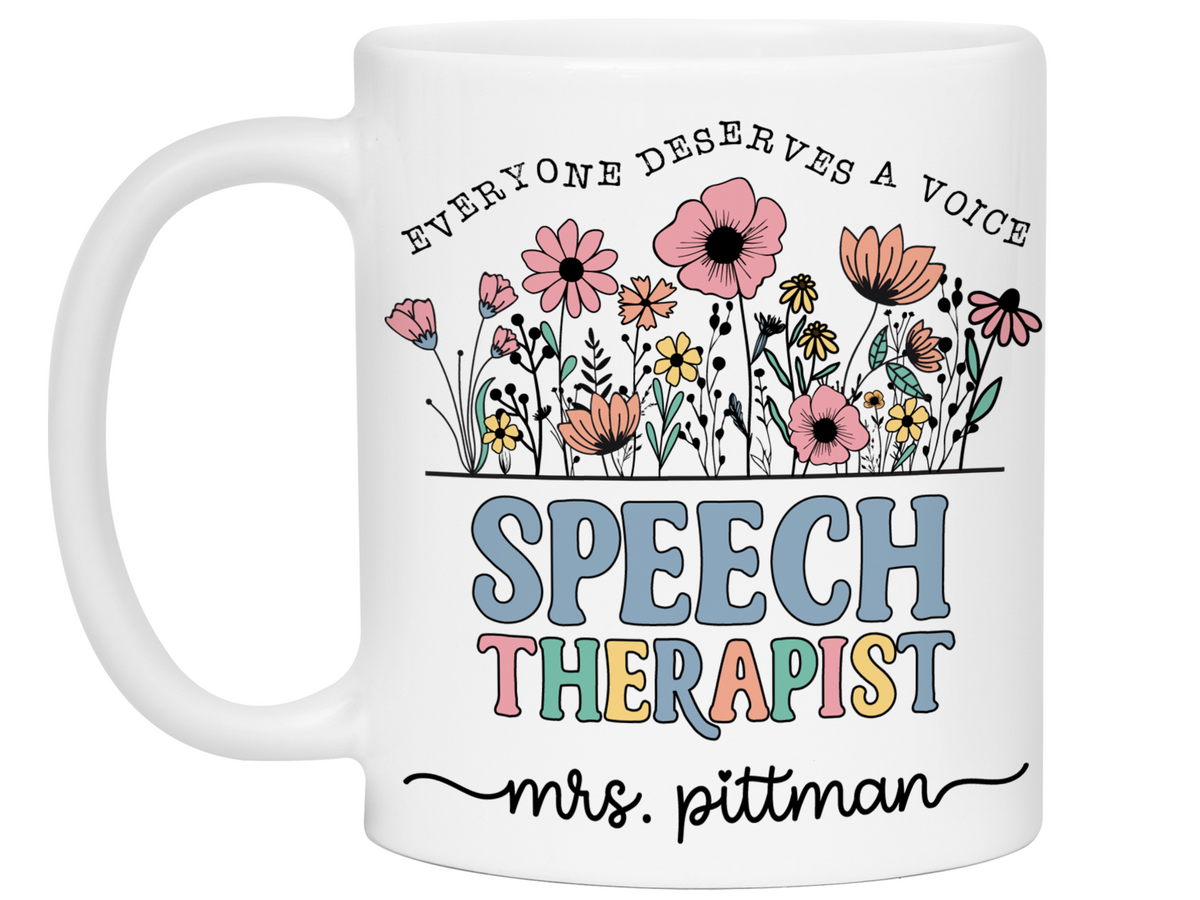 Personalized Speech Therapist Mug – Wildflower Custom Name Cup – Speech Therapist  Appreciation Gift -