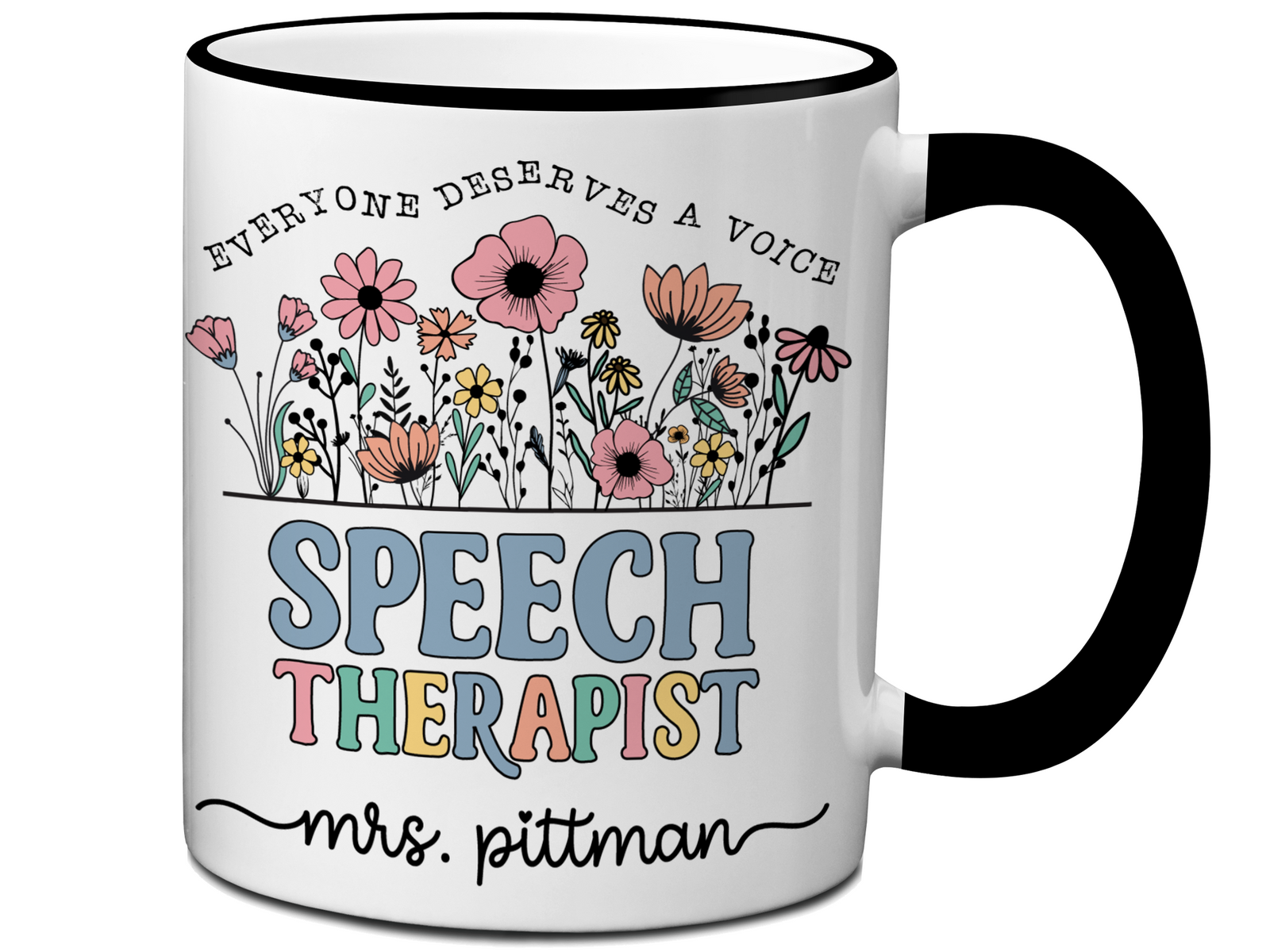 Personalized Speech Therapist Mug – Wildflower Custom Name Cup – Speech Therapist  Appreciation Gift -