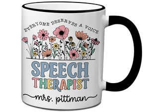 Personalized Speech Therapist Mug – Wildflower Custom Name Cup – Speech Therapist  Appreciation Gift -