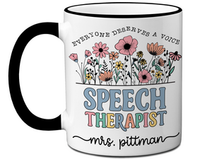 Personalized Speech Therapist Mug – Wildflower Custom Name Cup – Speech Therapist  Appreciation Gift -