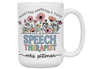 Personalized Speech Therapist Mug – Wildflower Custom Name Cup – Speech Therapist  Appreciation Gift -