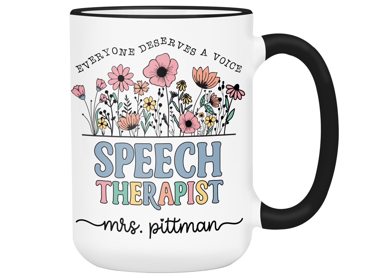 Personalized Speech Therapist Mug – Wildflower Custom Name Cup – Speech Therapist  Appreciation Gift -