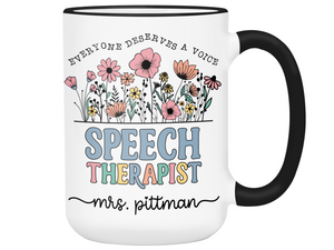 Personalized Speech Therapist Mug – Wildflower Custom Name Cup – Speech Therapist  Appreciation Gift -
