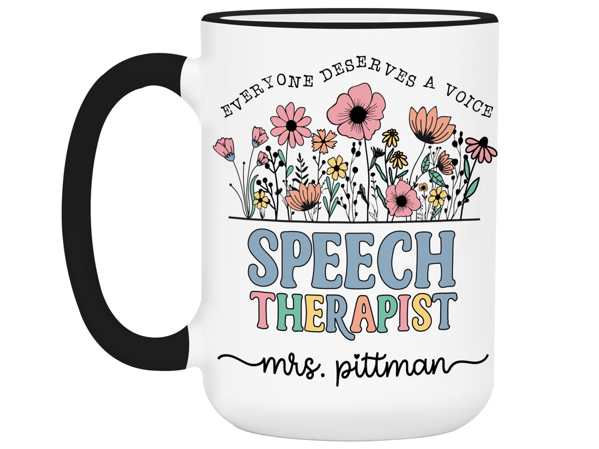 Personalized Speech Therapist Mug – Wildflower Custom Name Cup – Speech Therapist  Appreciation Gift -