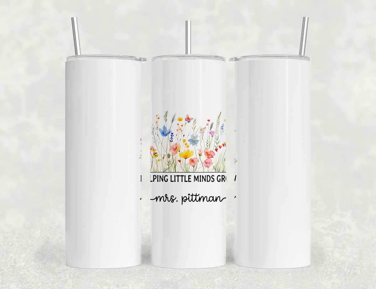 Personalized Teacher Tumbler – Watercolor Wildflowers Custom Name – Unique Teacher Gift - Helping Little Minds Grow