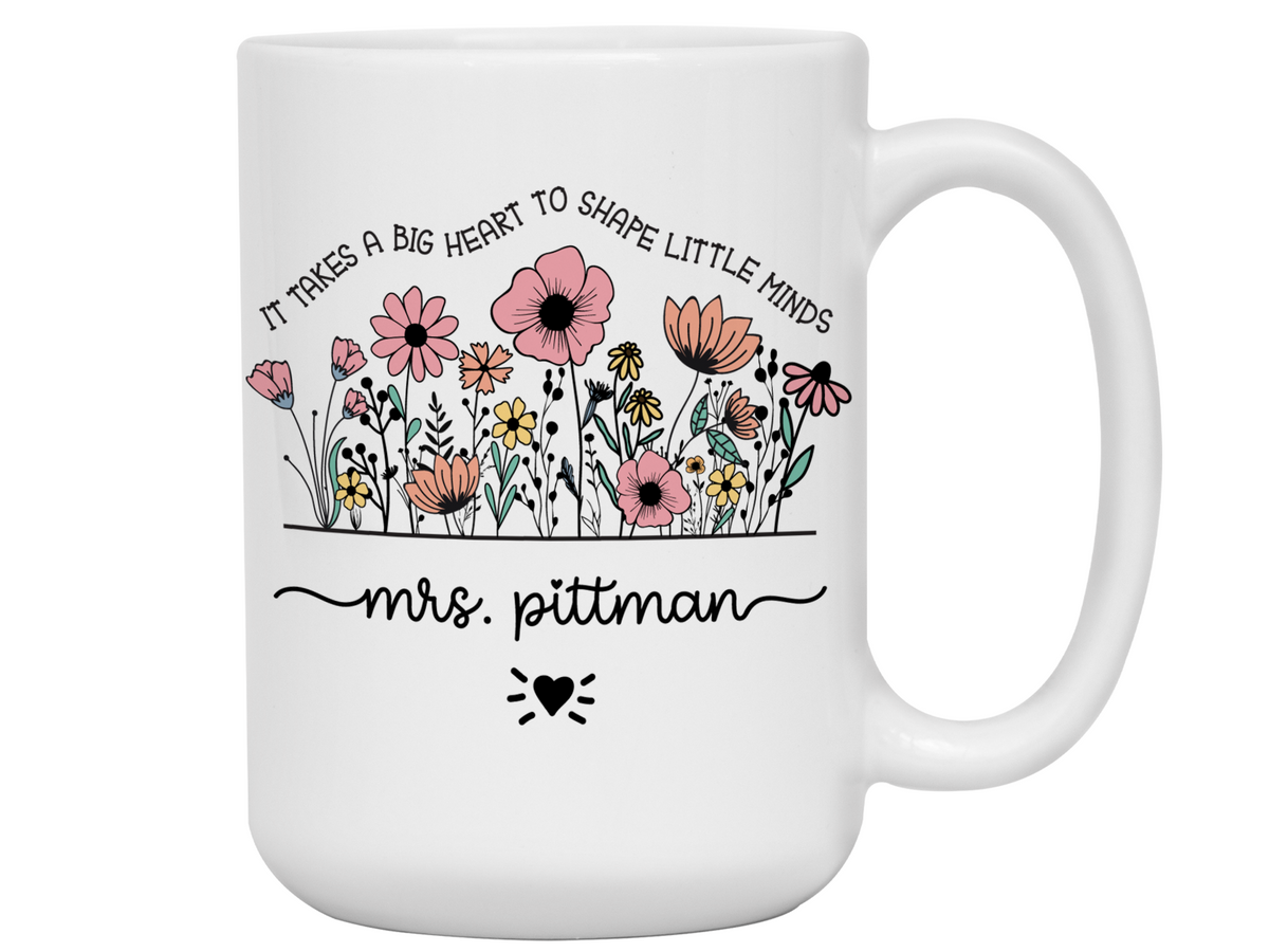 Personalized Teacher Mug – Wildflower Custom Name Cup – Unique Teacher Appreciation Gift