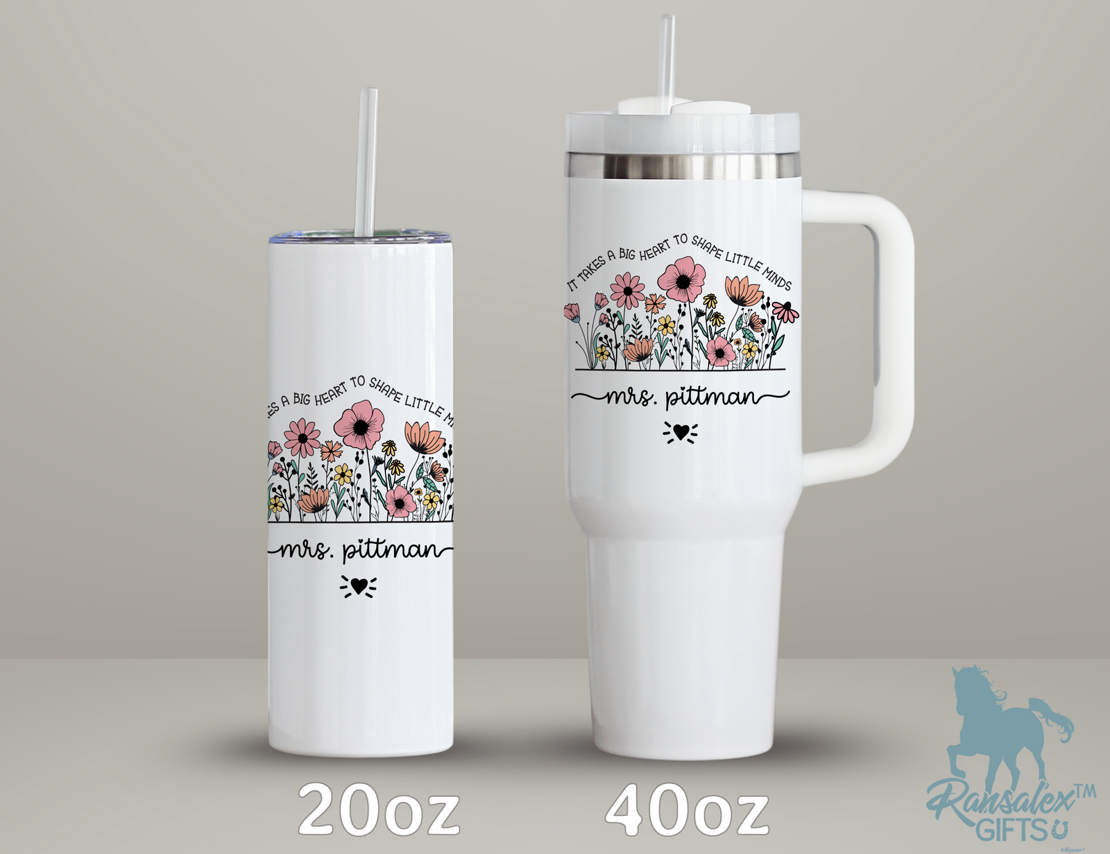 Personalized Teacher Tumbler – Wild Flowers Custom Name – Unique Teacher Gift - Big Heart Little Minds