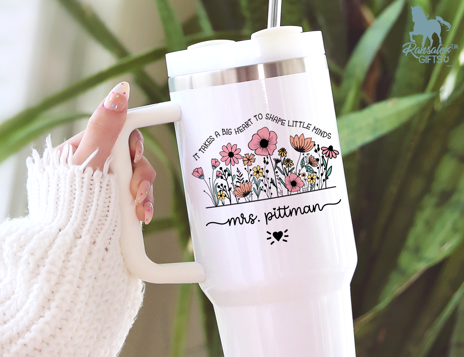 Personalized Teacher Tumbler – Wild Flowers Custom Name – Unique Teacher Gift - Big Heart Little Minds
