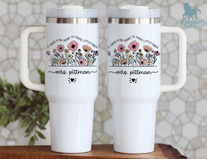 Personalized Teacher Tumbler – Wild Flowers Custom Name – Unique Teacher Gift - Big Heart Little Minds