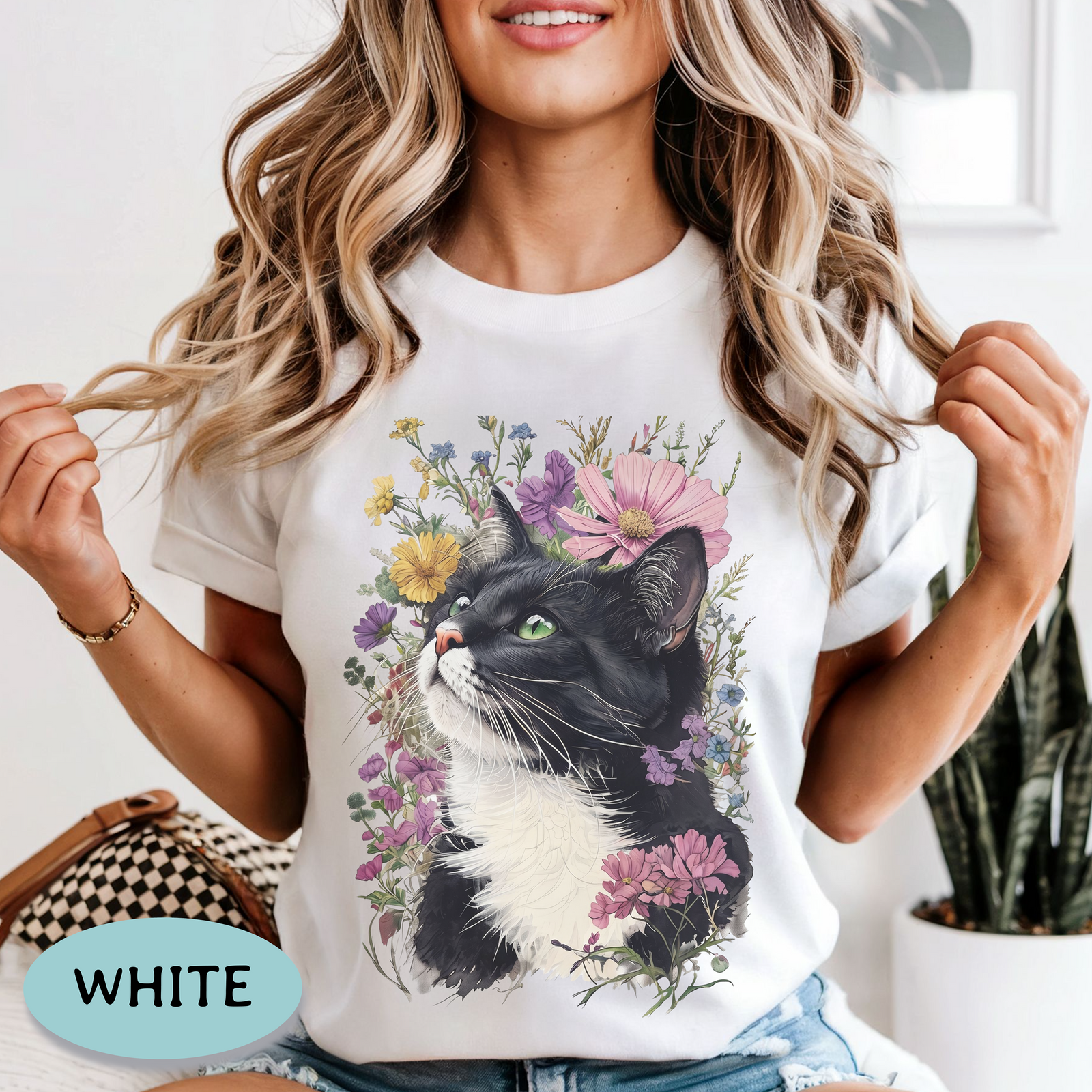 Tuxedo Cat Wildflower Shirt – Floral Comfort Colors® Tee