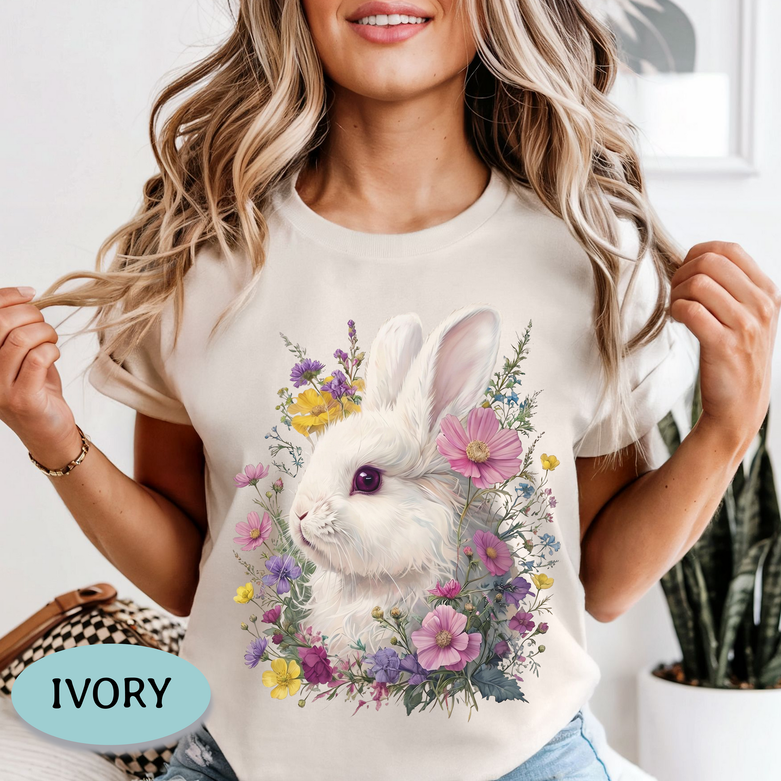 White Bunny Shirt – Floral Rabbit Comfort Colors® Tee