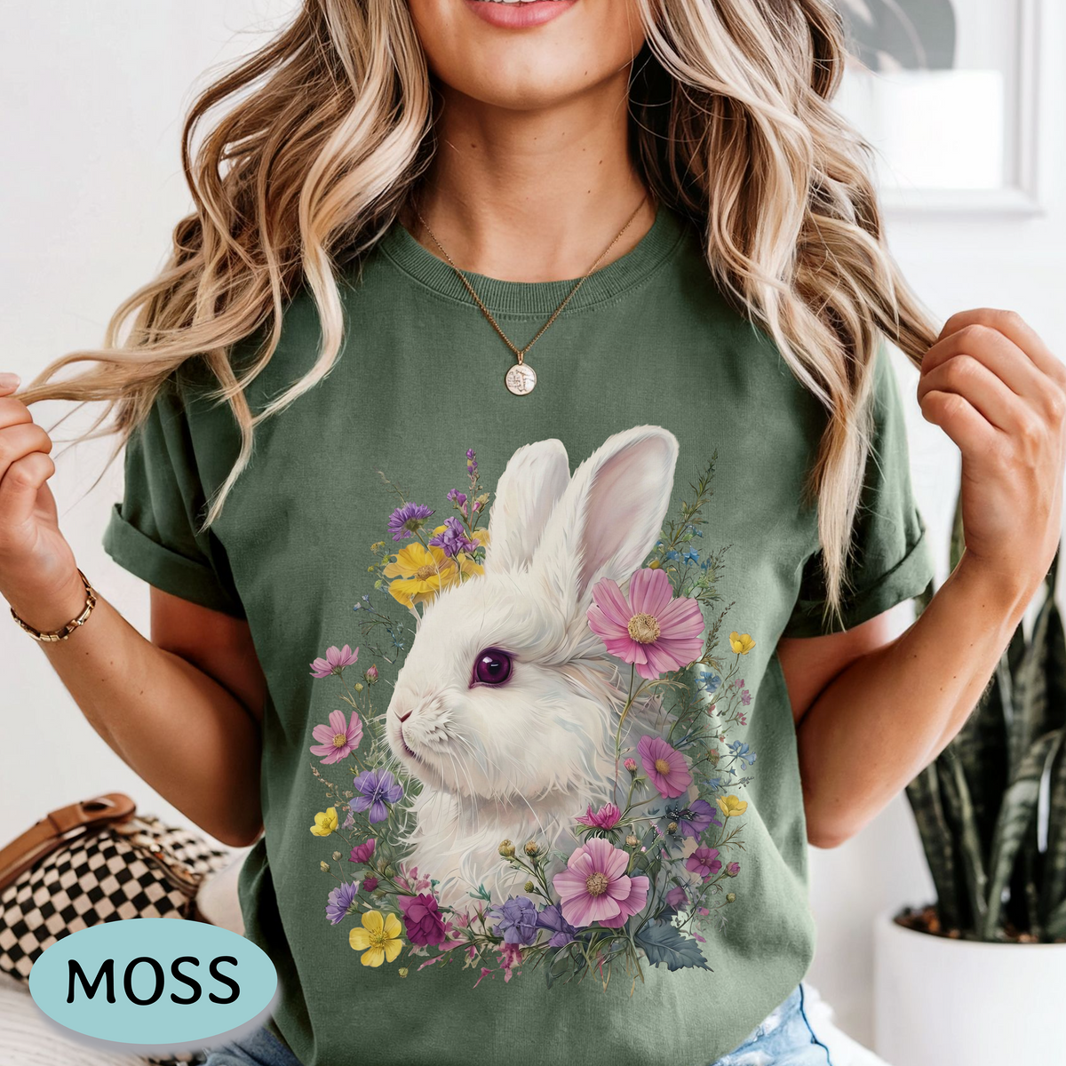 White Bunny Shirt – Floral Rabbit Comfort Colors® Tee