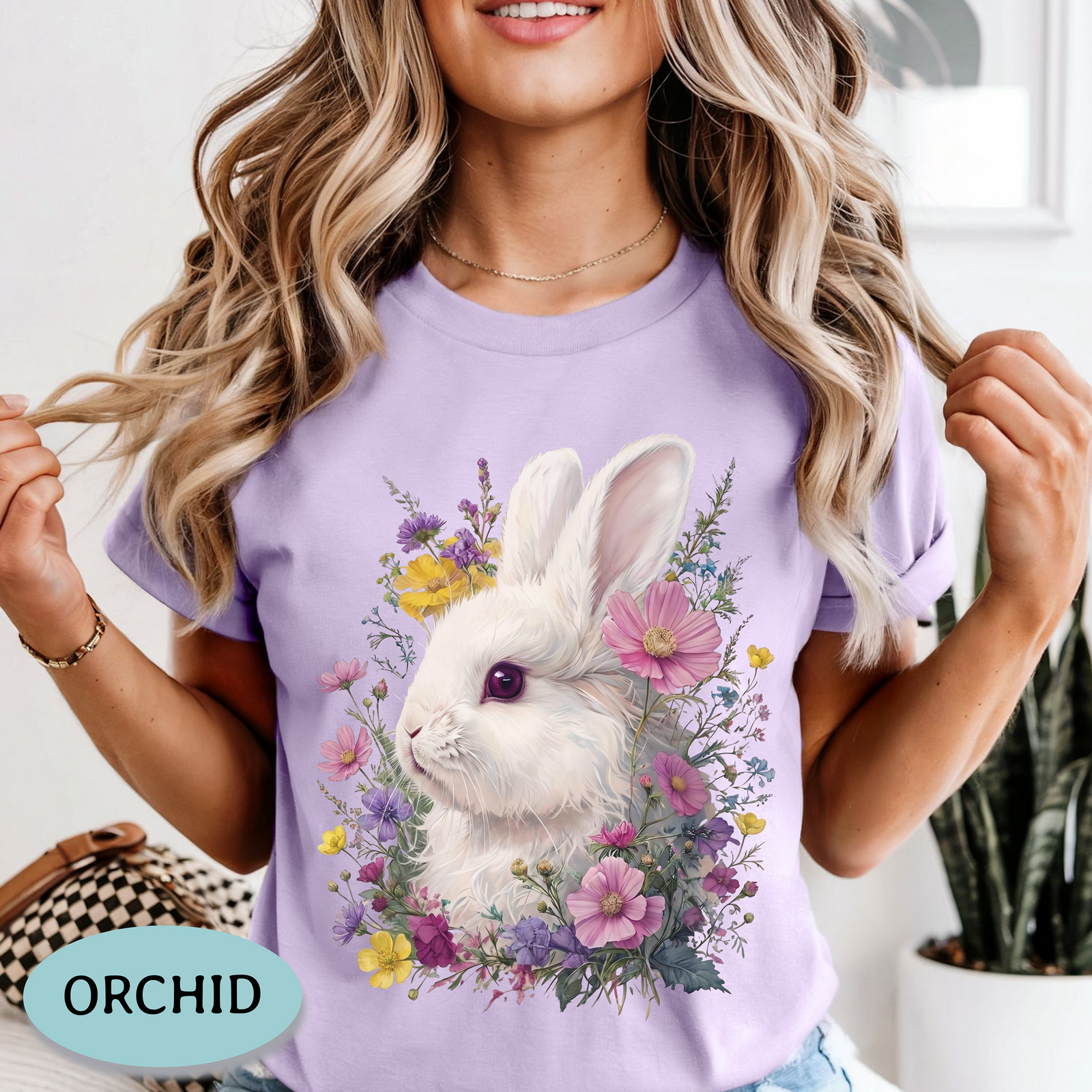 White Bunny Shirt – Floral Rabbit Comfort Colors® Tee
