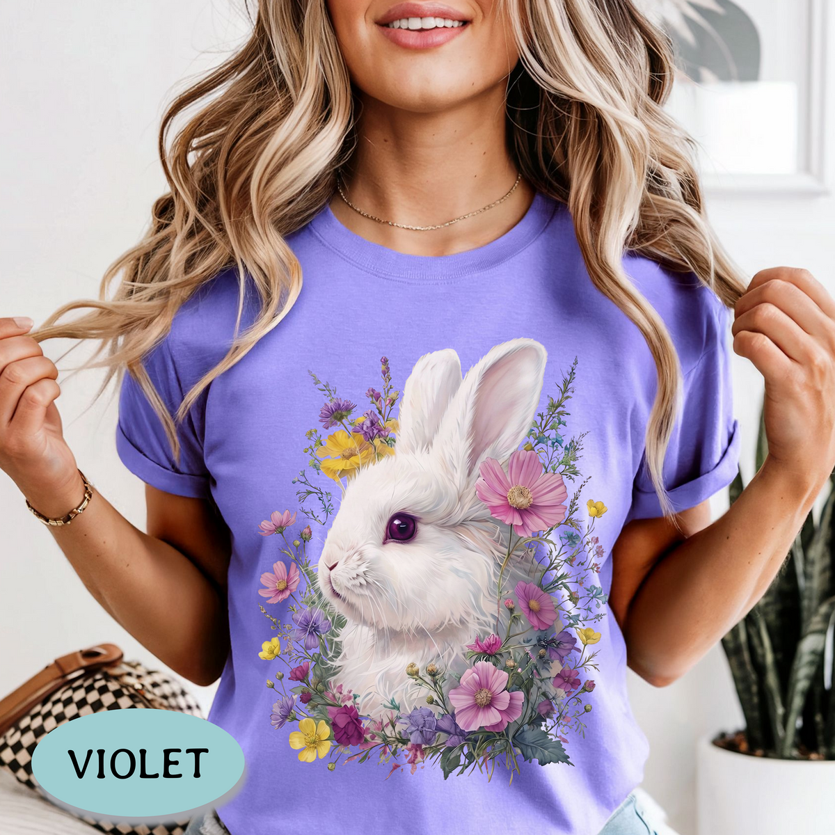 White Bunny Shirt – Floral Rabbit Comfort Colors® Tee