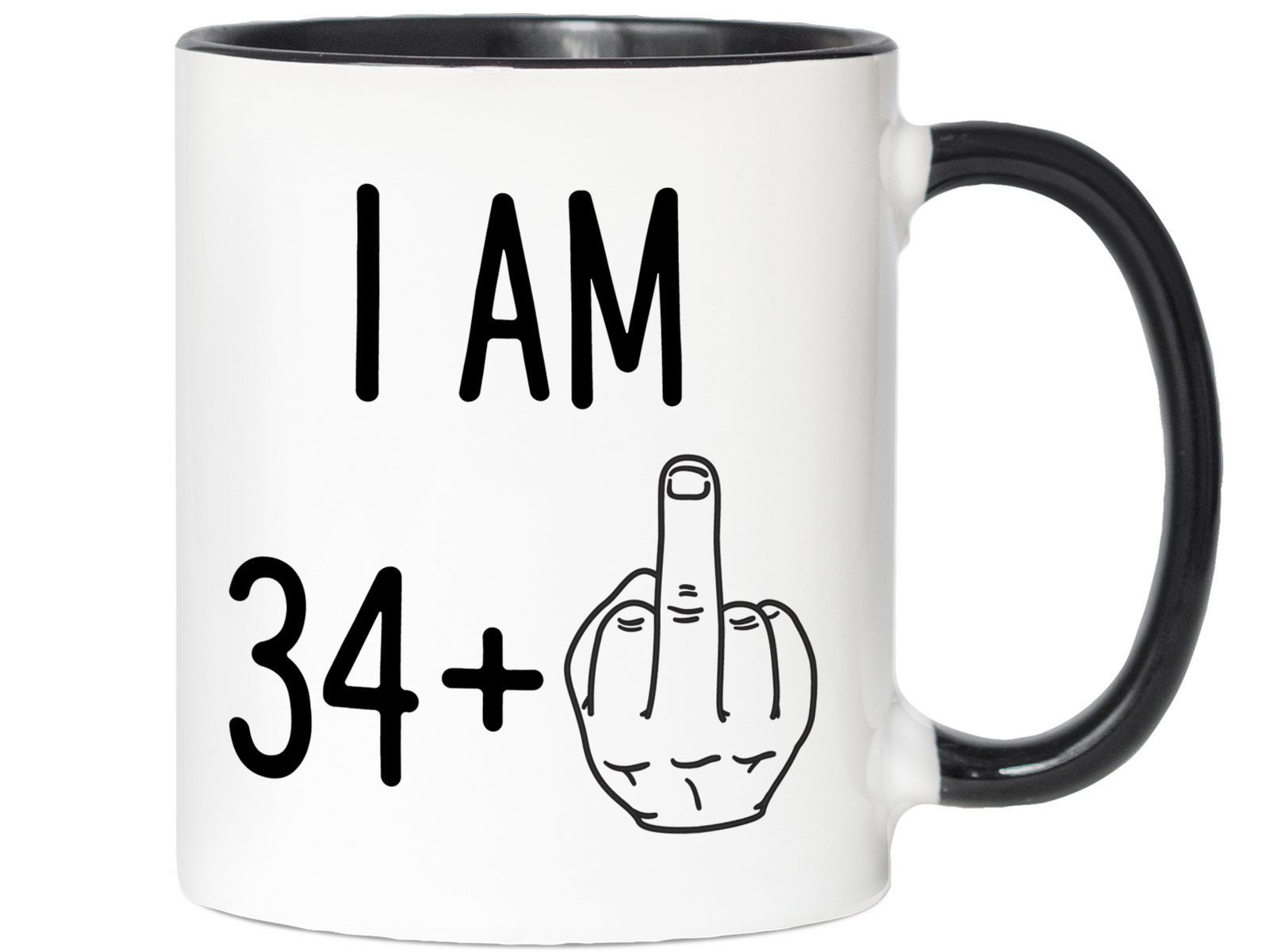 35th Birthday Gifts - I Am 34 + Middle Finger Funny Coffee Mug - Gag Gift Idea