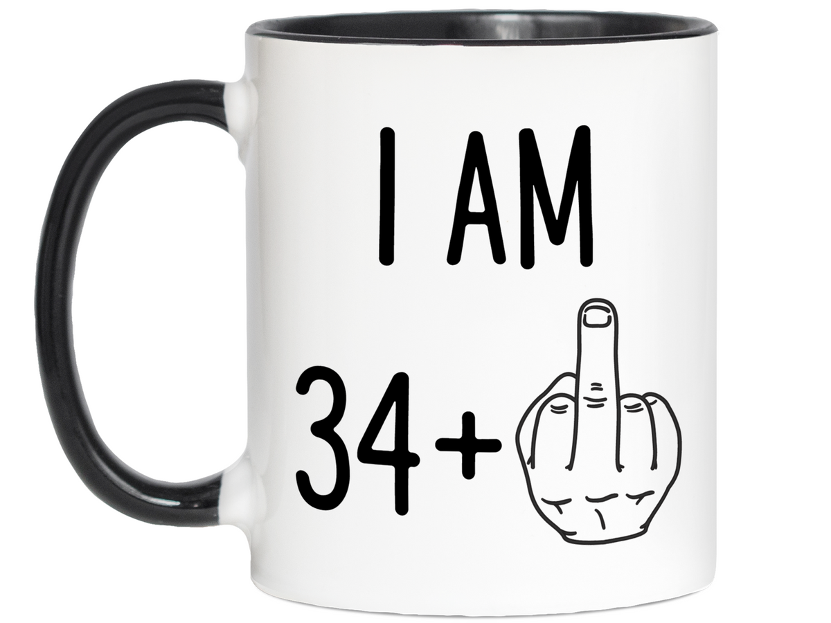35th Birthday Gifts - I Am 34 + Middle Finger Funny Coffee Mug - Gag Gift Idea
