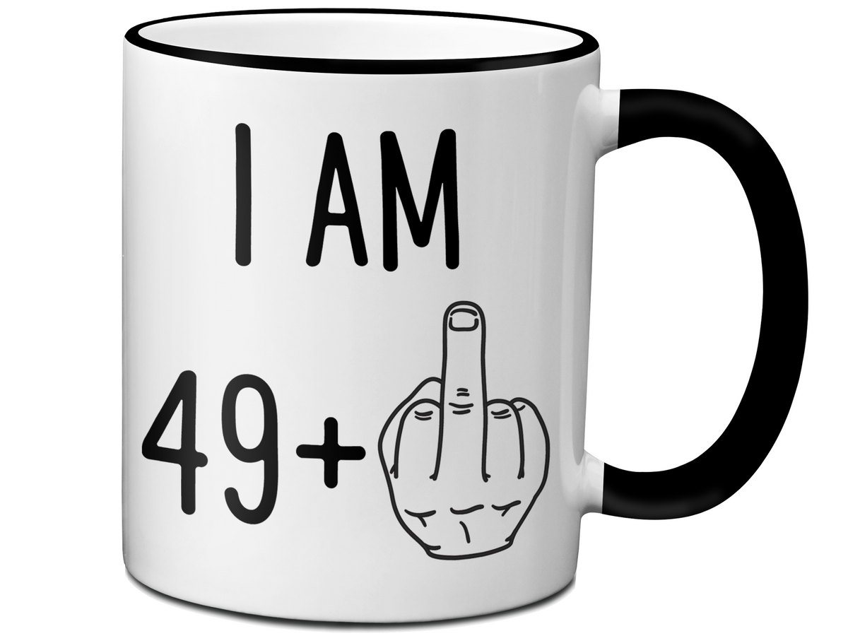 50th Birthday Gifts - I Am 49 + Middle Finger Funny Coffee Mug - Gag Gift Idea