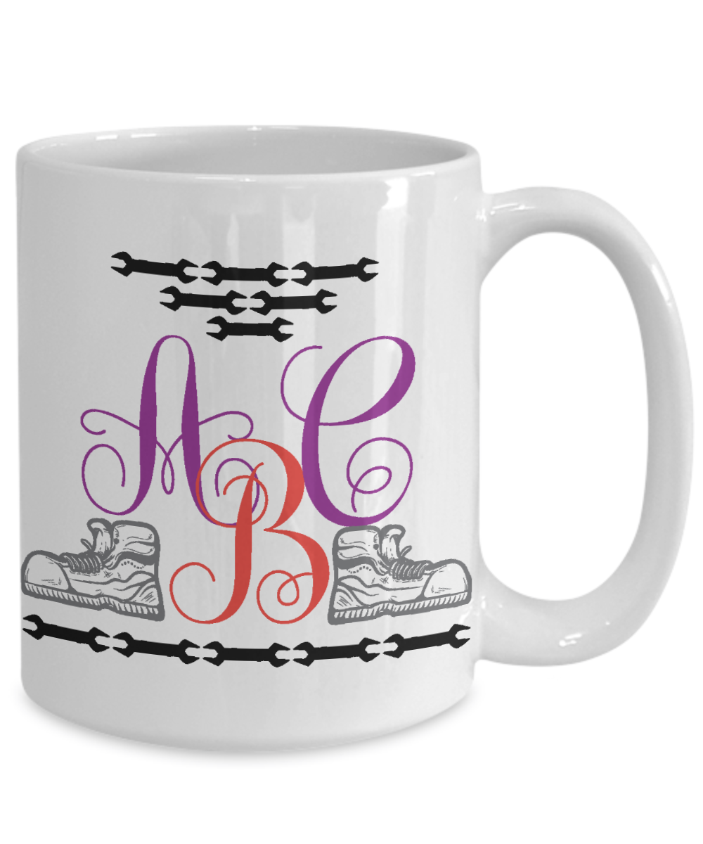 S - Custom Monogram Coffee Mugs - ADD YOUR NAME - Personalized Ceramic Cups  - 11oz