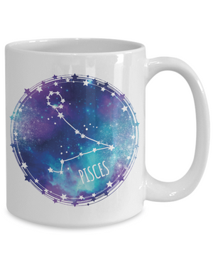 Pisces Zodiac Sign Coffee Mug Tea Cup | Constellation Space/Galaxy Background