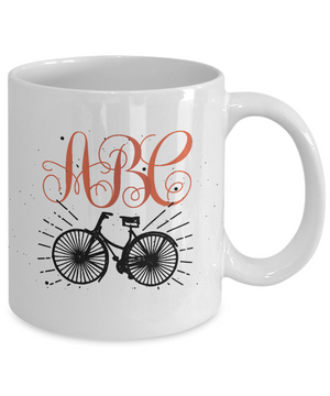 Bicycle Lover Coffee Mug Tea Cup Personalized Monogram Biking Gift Idea