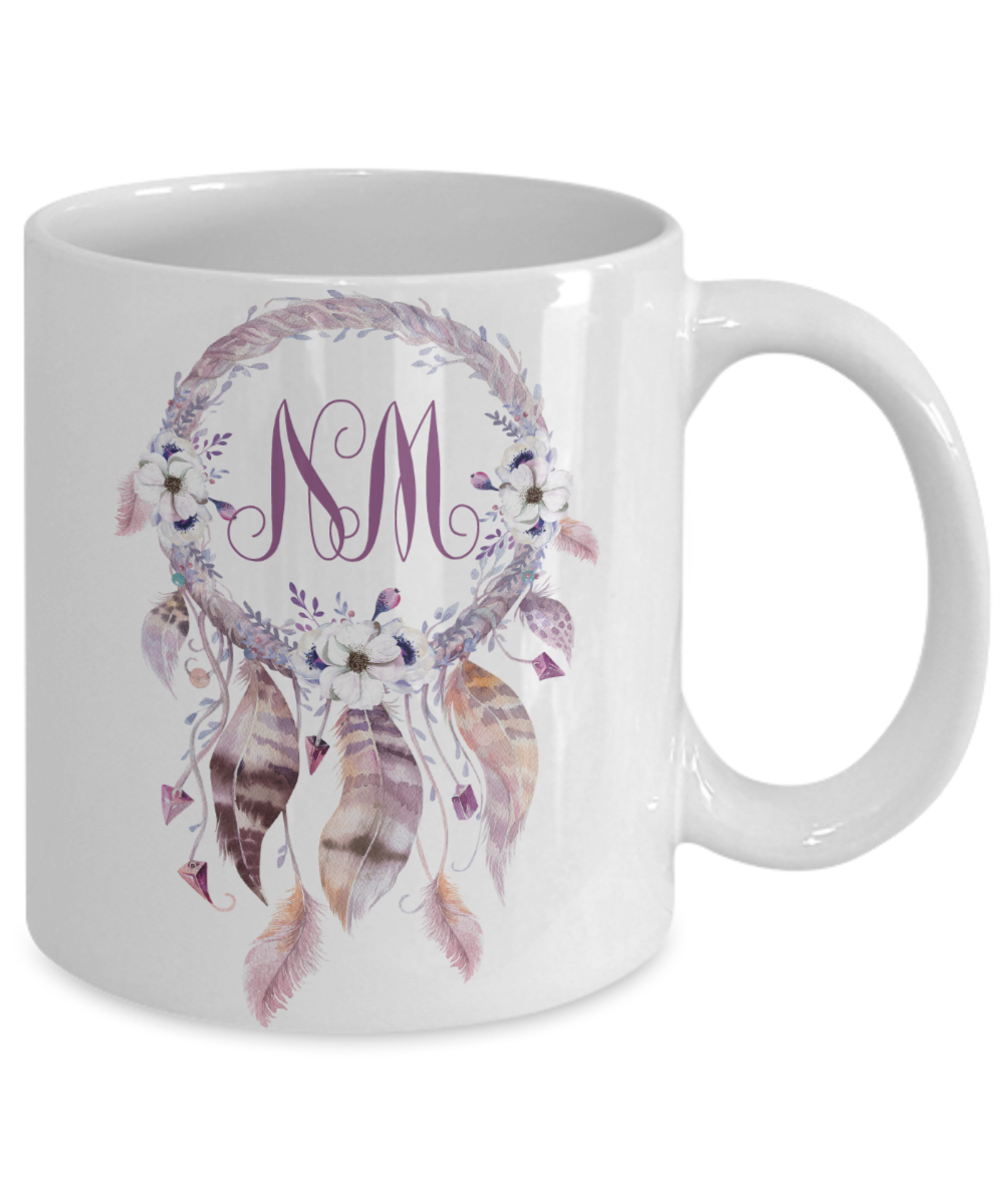 Dreamcatcher Custom Monogram Coffee Mug Tea Cup Great Gift Idea Boho Style