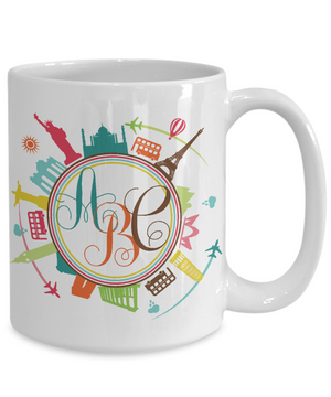 Personalized Monogram Coffee Mug | Tea Cup | Great Gift Idea for a Travel Lover/Traveler